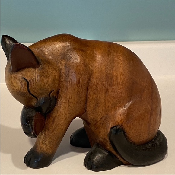 Large Vintage Solid Wooden hand carved Cat - Picture 2 of 5